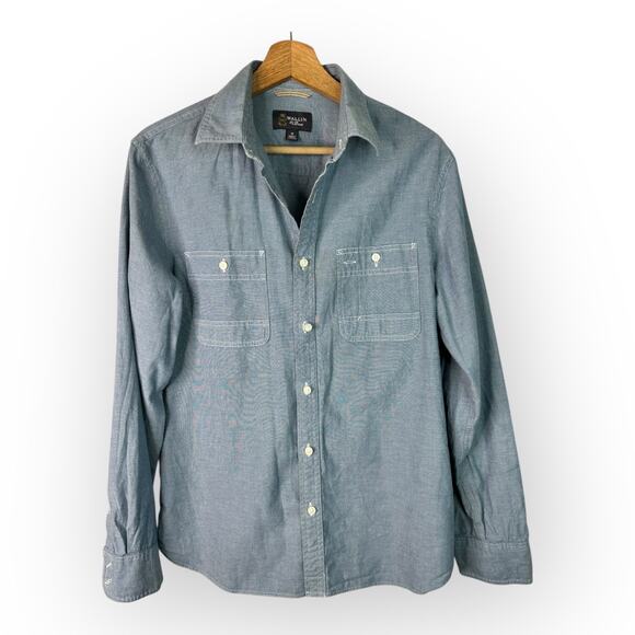 Wallin & Bros Shirt Mens Medium Blue Chambray Button Front Workwear Casual - Picture 1 of 8